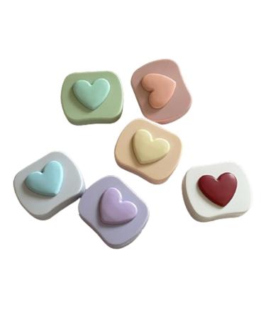 6 Pack 3D Heart Design Contact Lens Cases Candy Color Travel Eye Contacts Case Box Holder Contact Lenses Tweezers Remover Tool Solution Bottle Kit for Daily Outdoor (Assorted Color)