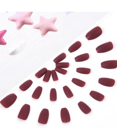 Sethexy 24-Piece Matte Ballerina Nail Tips - Medium Acrylic Coffin Nails in Wine Color for Women & Girls - Perfect for Art & Everyday Use - Buy Online on GoSupps.com
