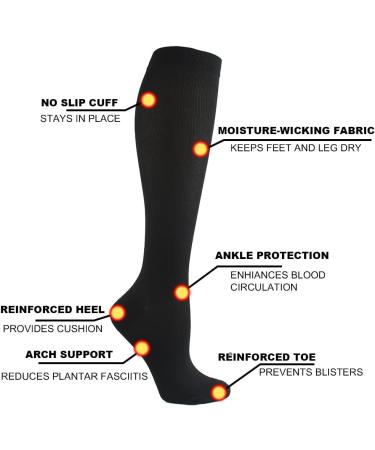 HYCOPROT Compression Socks (3 Pairs) 15-20 mmHg for Men & Women - Perfect for Athletics, Running, Nurses, Pregnancy & Travel - Black Large-X-Large - Buy Online on GoSupps.com