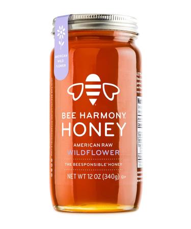 Bee Harmony American Raw Wildflower Honey, 12 OZ Wildflower 12 Ounce (Pack of 1)