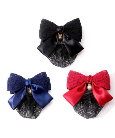 HLLMX 3 PCS Women Hair Clip Bowknot Snood Net Barrette Hair Clip Bun Cover Hairnet Lace Bow Decor for Lady Women Dance Office Color Red/Black/Blue - Buy Online on GoSupps.com