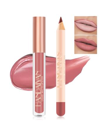 Charm Kiss Lip Liner and Lipstick Makeup Set Matte Lipstick with Matching Lip Liner Gloss Long-Lasting Non-Stick Cup Not Fade Waterproof Nude Velvety Lipstick Makeup Kit (09#)