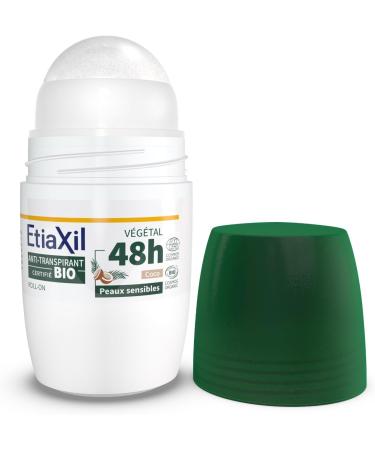 ETIAXIL - Plant-Based Antiperspirant Deodorant - Moderate Perspiration - Certified Organic - Armpits - 48h - Coconut Scent - Roll On - 50 ml - Pack of 2 - Buy Online on GoSupps.com