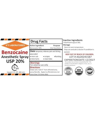 Buy 2 OZ Benzocaine Solution 20% - Premium Numbing Liquid Spray for Pain Relief | USA Made Topical Anesthetic for Cuts Burns Scrapes & Insect Bites - Buy Online on GoSupps.com