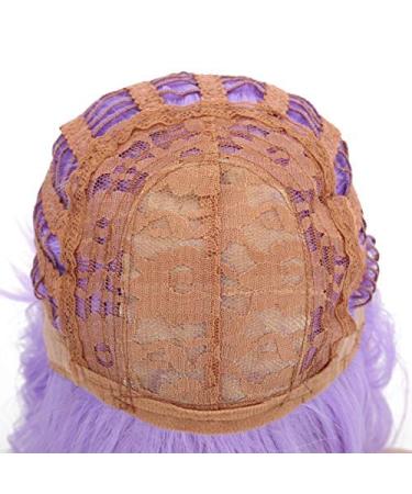 FAELBATY Short Purple Wavy Wig with Air Bangs - Shoulder Length Synthetic Halloween Cosplay Wig for Women - Curly Wavy Style for Girls (12 Purple) - Buy Online on GoSupps.com