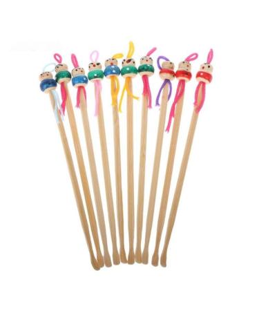 10pcs Wood Bamboo Ear Pick Handmade Wax Remover Mini Doll Earpicks Ear Care Cleaner Tool
