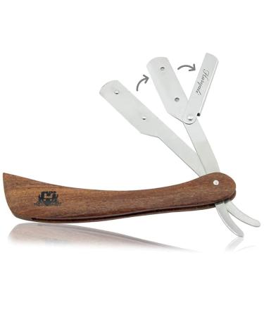 Haryali London Razor Set with Wooden Handle - 10 Blades & Case | Professional Wet Shaving Beard Knife for Men | Tight & Clean Shave - Buy Online on GoSupps.com