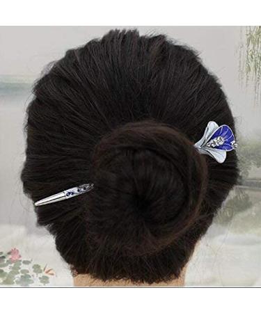 Chinese Traditional Classical Hair Pins Stick Crystal Antique Lotus Fork Hairpin hair Sticks hair Chopsticks wedding Hair Jewelry (#SILVER)