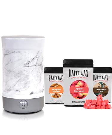 Happy Wax - Wax Warmer & Wax Melts Gift Kit - Scented Wax Melts Made with All Natural Soy Wax and Infused Essential Oils. Perfect Wax Warmer Wax Melt Gift Set (Savory Mix, Marble Warmer)
