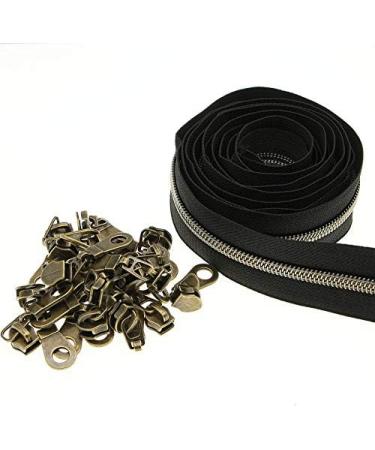 5 Yards Metallic Nylon Coil Zippers with Antique Brass Teeth and Pulls Sliders - DIY Sewing Crafts - SHUNLI Antique Brass-Black - Buy Online on GoSupps.com