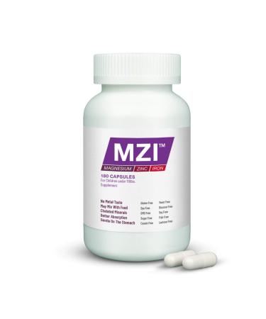 MZI  Kids Under 110lbs - 3 Month Supply (180 Capsules) - Magnesium  Zinc  and Iron Glycinate Capsules - Brain Ready  Nutrition