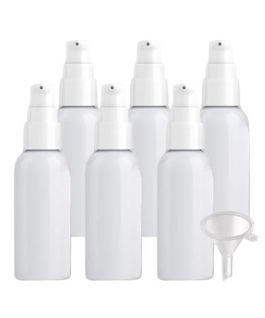 ZEOABSY 6 Pieces 50 ml White Lotion Bottles with White Pump 50ml Empty PET Plastic Lotion Pump Bottle Cosmetic Gel Travel Container for Cosmetic Make up Cleaning + 1 x Funnel White 50 ml