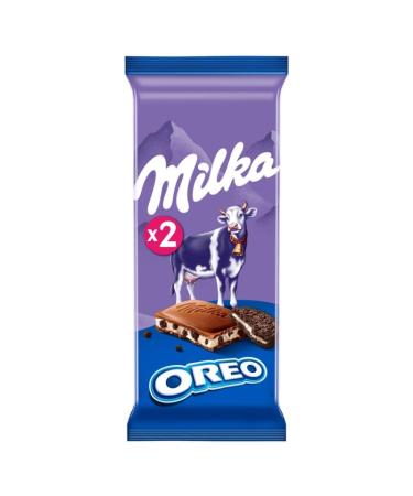G n rique MILKA - Oreo Chocolate Bar 200g - The perfect combination of smooth milk and crunchy Oreo cookies. Discover our Milk & Chocolate Family - Pack of 4 - Sold as a Pack