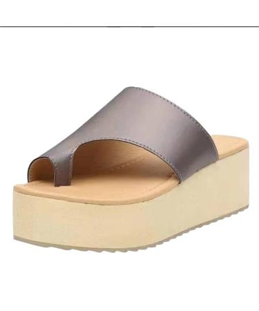 MisFun Bunion Corrector Sandals Orthopedic Sandals Women with Arch Support Sandalsc for Bunions with Bunion Corrector Wear-Resistant Non-Slip Platform Flip Flops 6.5 Silver