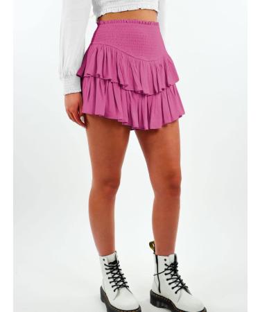 LAEMILIA Elastic Waist Floral Print Mini Skater Skirt XL - Rose Red - Buy Online on GoSupps.com