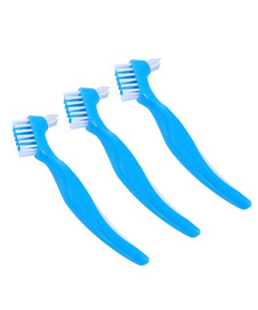 3pcs Hard Denture Brush Toothbrush Denture Double Sided Brush Portable with Ergonomic Rubber Handle for Denture Care