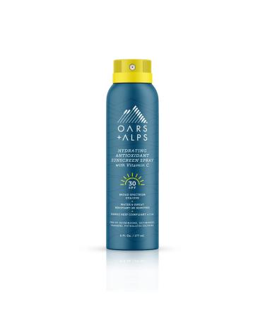 Oars + Alps Hydrating SPF 30 Sunscreen Spray, Skin Care Infused with Vitamin C and Antioxidants, Water and Sweat Resistant, 6 Oz, 1 Pack SPF 30 6 Fl Oz (Pack of 1)