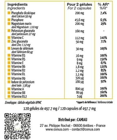 Conua Multi Vitamins Mineral | VEGAN IMMUNITY ANTIOXIDANT TONUS | IRON FREE COPPER FREE | Vitamins A B1 B2 B3 B5 B6 B8 B9 B12 E | Magnesium Minerals | Bottle for 60 or 120 Days Made in France - Buy Online on GoSupps.com