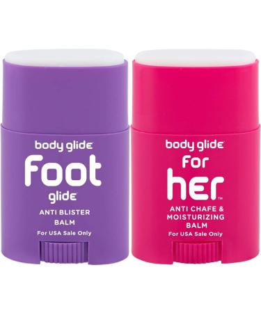 BodyGlide Foot Glide Anti Blister Balm, 0.8oz: Blister Prevention. Use on Toes, Heel, Ankle, Arch, Sole and Ball of Foot & FH8 body glide For Her Anti Chafe Balm, 0.8 oz (USA Sale Only) 0.8oz + Anti-Chafe Balm, For her