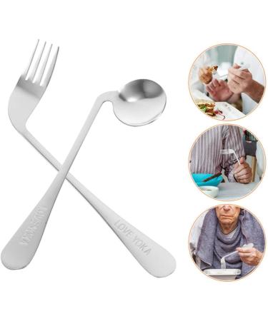 Curved Fork Spoon Set for Easy Self-Feeding | Stainless Steel Cutlery for Seniors & Disabled | 2 Pieces - Buy Online on GoSupps.com
