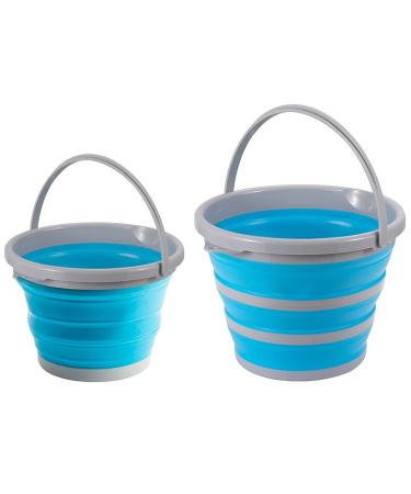 Foldable Bucket Collapsible - Collapsible Bucket with Handle Foldable Beach Toys Container Buckets for Cleaning Hiking Camping Outdoor Survival Blue 5L + 10L