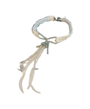 Oralgo's necklace with loop-tassel tag handmade pearls stylish feather keybone chain accessory choker plush