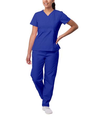 Sivvan Scrubs for Women - Mock Wrap & Cargo Pants Scrub Set Medium Royal Blue