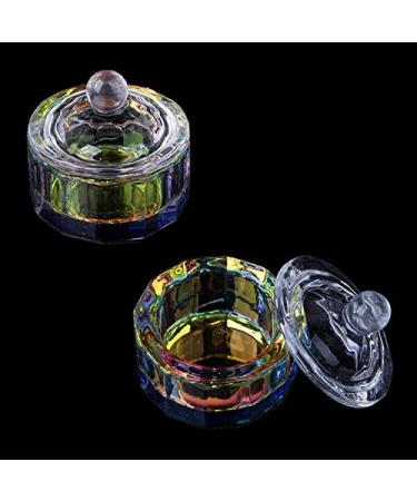 GSHLLO 2 Pcs Colorful Nail Art Glass Acrylic Dappen Dish Liquid Powder Crystal Cup Glassware Tools with Lid H
