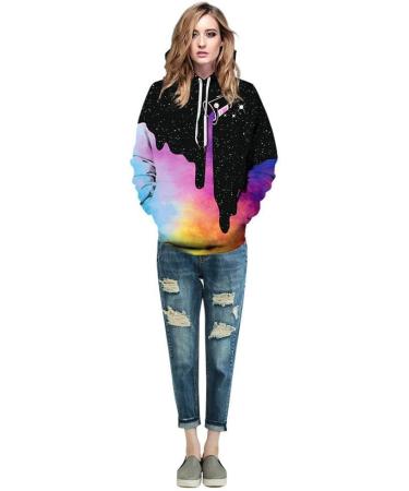 Bigfanshu Women's Sweaters 3D Gradation Print Long Sleeves Hooded Pullover Sweatshirt Blouse Tops Black - Buy Online on GoSupps.com