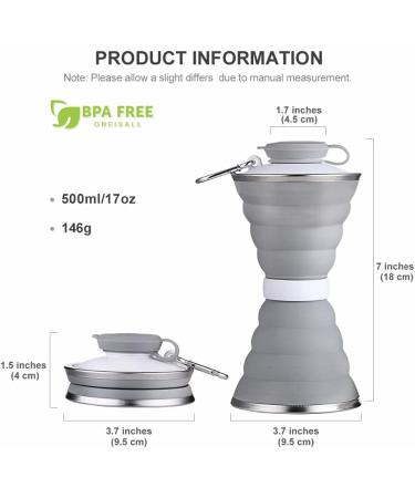 Collapsible Water Bottle Camping Cup with Carabiner - Reusable Silicone Foldable Leak Proof Portable Sports Travel Bottle - BPA Free - Ideal for Outdoor, Gym, Hiking, Cycling - Gray - Buy Online on GoSupps.com