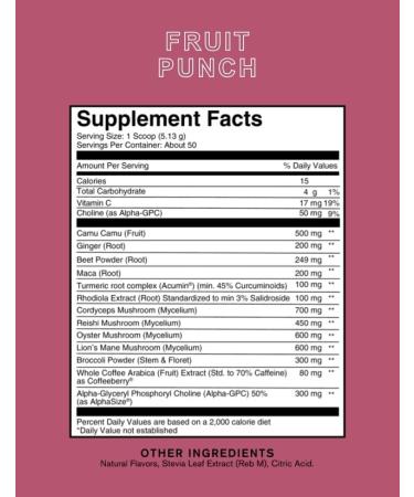 Roots Focus Nootropic Brain Supplement - Fruit Punch | Lion's Mane Cordyceps & Reishi Mushrooms + Extended-Release Caffeine - 50 Servings - Buy Online on GoSupps.com