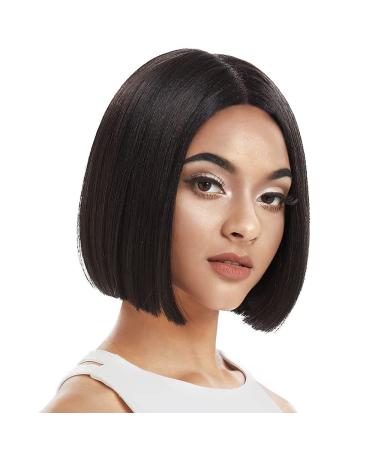 NOBLE Black Bob Wigs for Women Short Straight T Part HD Lace Front Wigs 150% Density Heat Resistant Synthetic Blunt Cut Black Bob Wigs for Party and Daily Use (10 Inch  Natural Black) 10 Inch (Pack of 1) /Natural Black