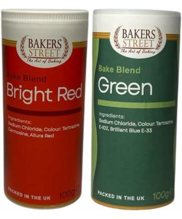 BAKERS STREET BRIGHT RED AND GREEN FOOD COLOURING 100G| 100G x 2 Tubs ||You can decorate your christmas cake |High qulity premium product | Suitable for vegetarians.