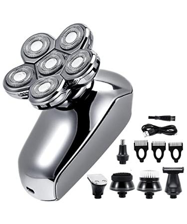 Head Shaver for Men 6 in 1 Multifunction Rechargeable Electric Men Electric Shaver 6D Floating Heads Low Noise Mens Head Shaver for Men Silver With Box