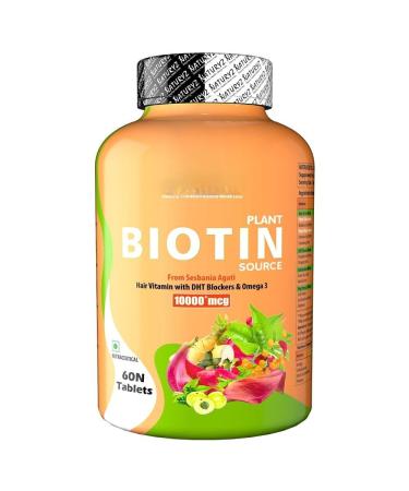 Generic Plant Based Biotin Tablets with High Protein Vitamin DHT Omega 3 for Strong Hairs Nails Growth & Glowing Skin - 60 Tablets