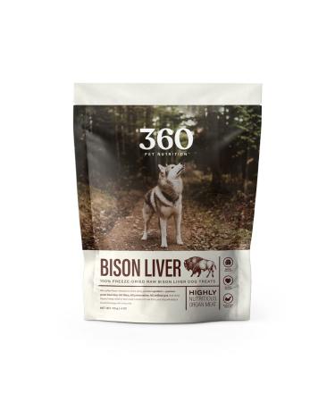360 Pet Nutrition Freeze Dried Raw Single Ingredient Treats for Dogs, Made in The USA, 4 Ounce Bison Liver
