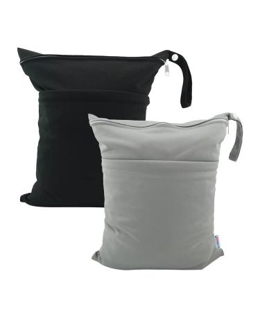 ALVABABY 2pcs Waterproof Reusable Cloth Diaper Wet Dry Bags - Two Zippered Pockets - Travel, Beach, Pool, Daycare - Soiled Baby Items Storage - Yoga Gym Bag - Swimsuit/Wet Clothes - Black & Gray - Buy Online on GoSupps.com