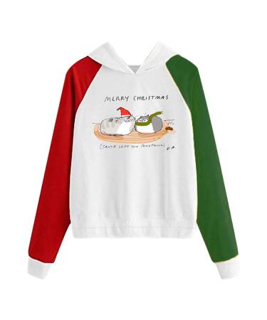Bigfanshu Woman Dresses Fashion Christmas Sweater Print Hooded Round Collar Long Sleeves Tops