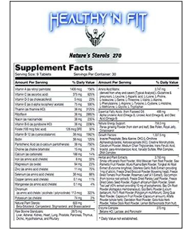 Healthy N Fit Nature s Sterols - 270 Tabs for Anabolic Support Amino Acids & Energizing Nutraceuticals - Buy Online on GoSupps.com