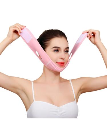 Reusable Double Chin Reducer V Shaped Face Mask Anti- Wrinkle Face Mask Chin Up Mask Face Lifting Belt(Pink)
