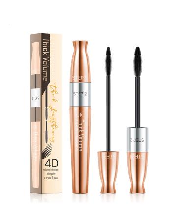 4D Silk Fiber Eyelash Mascara with 2 Brushes, 2 in 1 Mascara, Smudge-proof, No Clumping, No Flaking, Thick and Black, Waterproof Extra Long Lashes, Voluminous Eyelashes (Pack of 1)