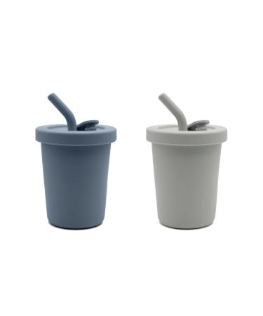 no ka Straw Cup | 2-Pack | 100% Food-Grade Silicone | Spill-Proof | Non-Slip & Soft | Dishwasher Friendly | Deep Ocean/Light Storm | Size 8 Oz Deep Ocean/Light Storm 2-Pack 8 Oz Straw Cup