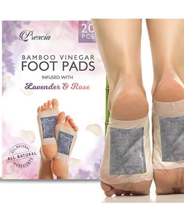 Prescia Foot Pads - Deep Cleansing Foot Care Patches - 2 in 1 - Bamboo Vinegar Aromatic Herbs - Natural & Easy-to-Use - Helps Support Sleep & Skin Health - Soothe Stress & Pain Relief - 20 Pack