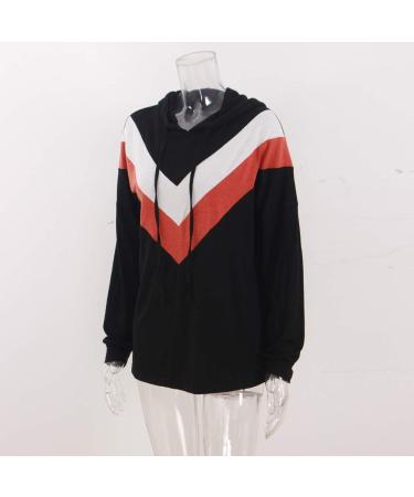 Bigfanshu Women's Dresses Casual Stripe Patchwork Long Sleeve Pullover Hooded Sweater Top Blouse Black - Buy Online on GoSupps.com