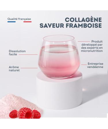 Collagen Powder Raspberry Flavor - 6800mg per day - Hydrolyzed Peptides Types 1 - 2000 Da - Radiance & Youthful Skin - Highly Bioavailable - Made in France - Vitavea - Buy Online on GoSupps.com