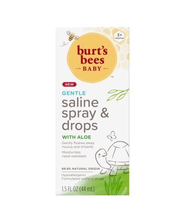 Burt's Bees Baby Saline Spray and Drops, Hypoallergenic, Moisturizing, Flushes Away Mucus for Ages 3 Months and Up, White, 1.5 Fl Oz