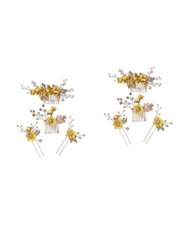 ABOOFAN 2 Sets Hairpin Rhinestone Hair Wedding Hair Jewelry Wedding Hair Insert Comb Flower Pearl Headwear Filigree Hair Clip Pearl Flower Hair Comb Accessories Delicate Women's Zinc Alloy