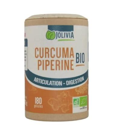 Organic Turmeric Piperine - 180 Vegetable Capsules of 300 mg | Capsule Size | Food Supplement | Vegan | Made in France