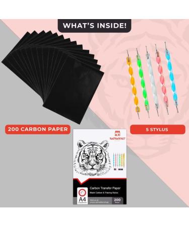 Raimarket 200 Sheets Black Carbon Paper for Tracing On Fabric | Carbon Paper for Tracing on Wood & Canvas  Tracing Paper for Drawing Sewing Patterns  5 Stylus  A4 Size (9 X 13) Graphite Transfer Paper Black_200 - Buy Online on GoSupps.com