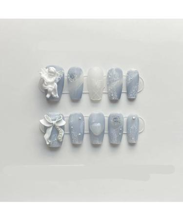 Handmade Blue Nail Patches for Rose Angels - Fake Nails and Manicures(Short blue M)